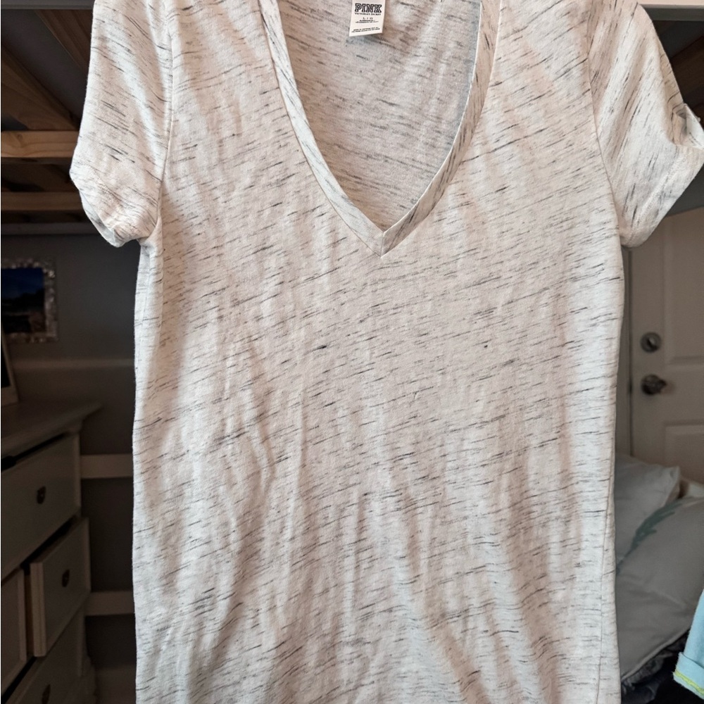 Pink White V-Neck T-Shirt
